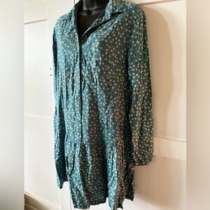 Farmhouse dress blue and yellow floral Button-Up long sleeve dress